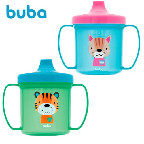 Copo De Treinamento Com Alça Buba Tigrinho E Gatinho Infantil Bico Água Bebê Copinho Garrafa 180ml