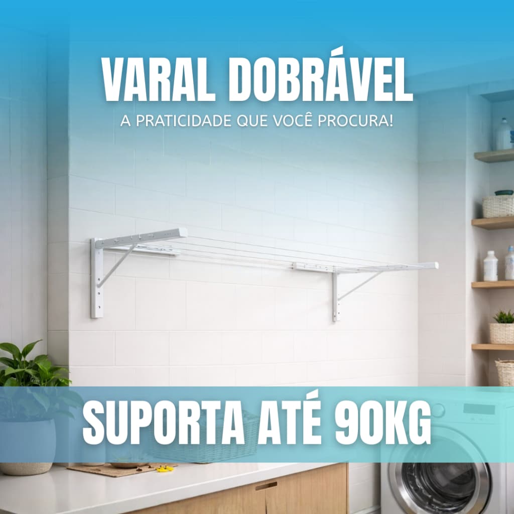 Varal de Aço Para Lavanderia Retrátil 20m Secagem Top
