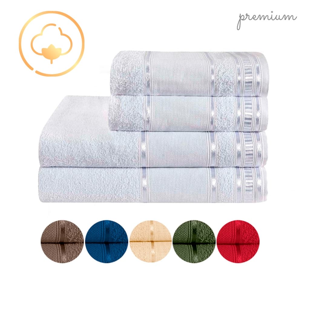 Jogo 2 Toalhas De Banho + 2 Rosto Kit 4 Peças 100% Algodão 400 G/m² Macia Luxo Resistente