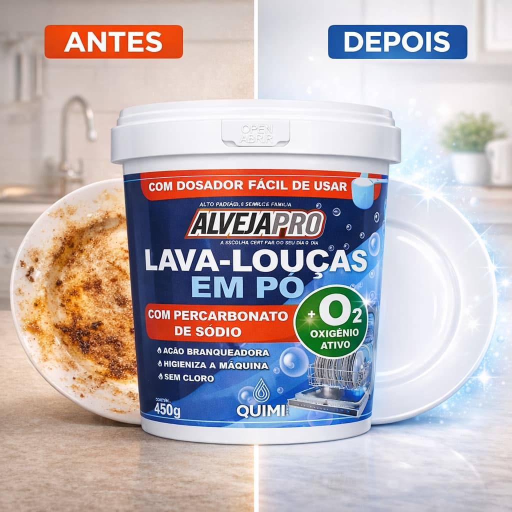Detergente Lava Louças p/ Máquina com Percarbonato de Sódio + Oxigênio Ativo AlvejaPro 450g