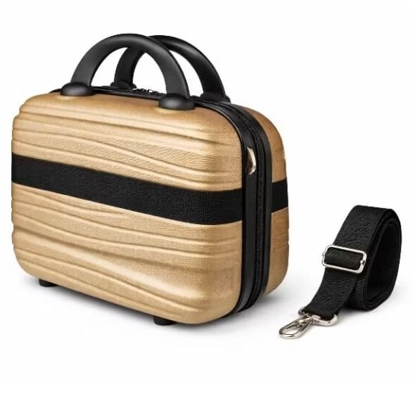Maleta de Mão Nécessaire Frasqueira para viagem Dourada 26x20x16 com Alça Regulável e Zíper Resistente – Postagem em 24h