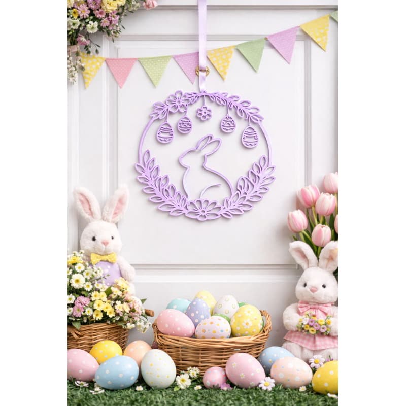 Guirlanda de Páscoa 3D para Porta – Coelho Decorativo com Ovos | Enfeite Porta | Decoração Páscoa Moderna