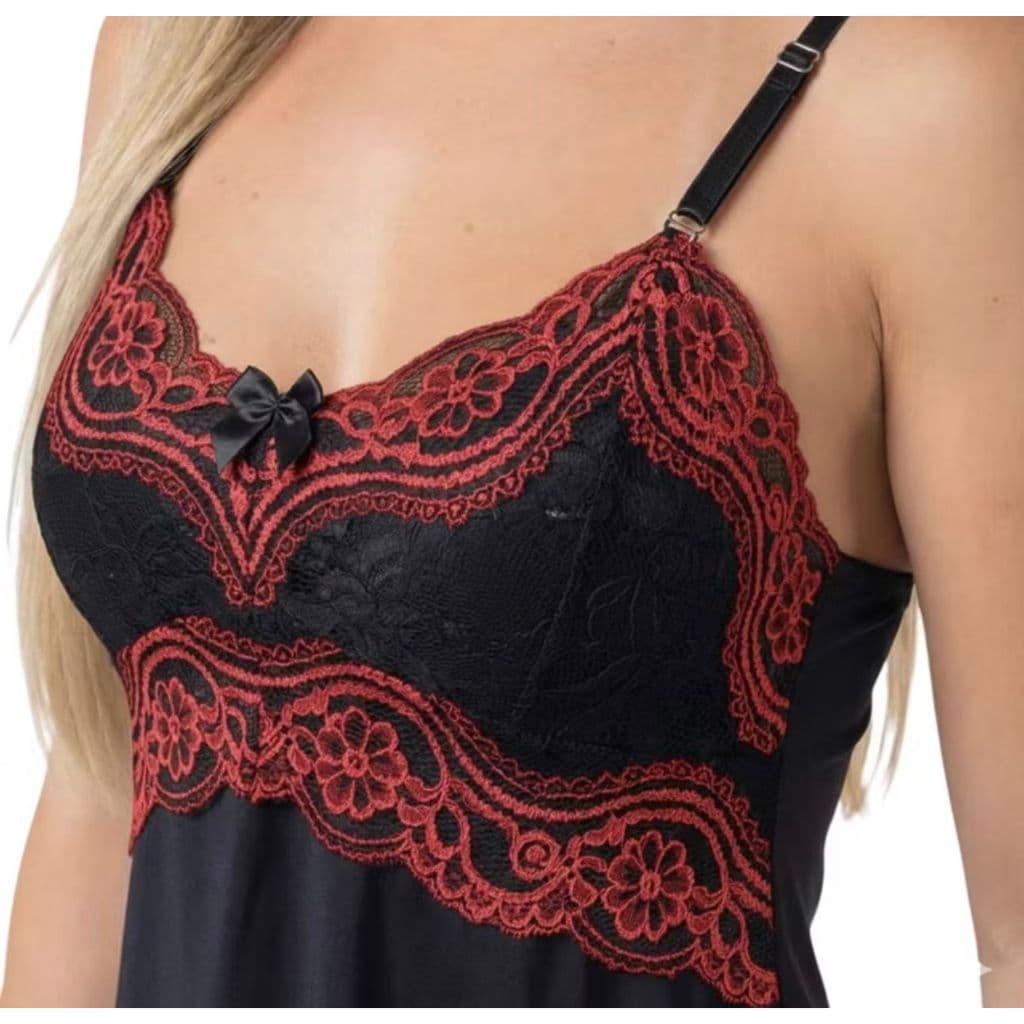 Baby Doll Renda bicolor Conforto Estilo Noites Suaves Pijama promoção