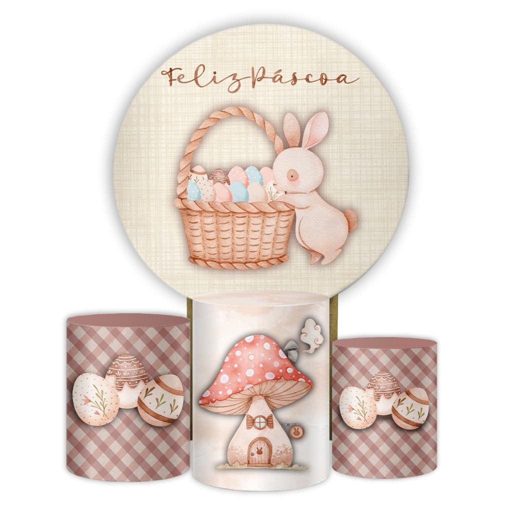 Kit Painel Redondo Decoração Páscoa Jesus Capas Cilindros - Envio Imediato Decore sua Festa 1,5x1,5 Sublimação