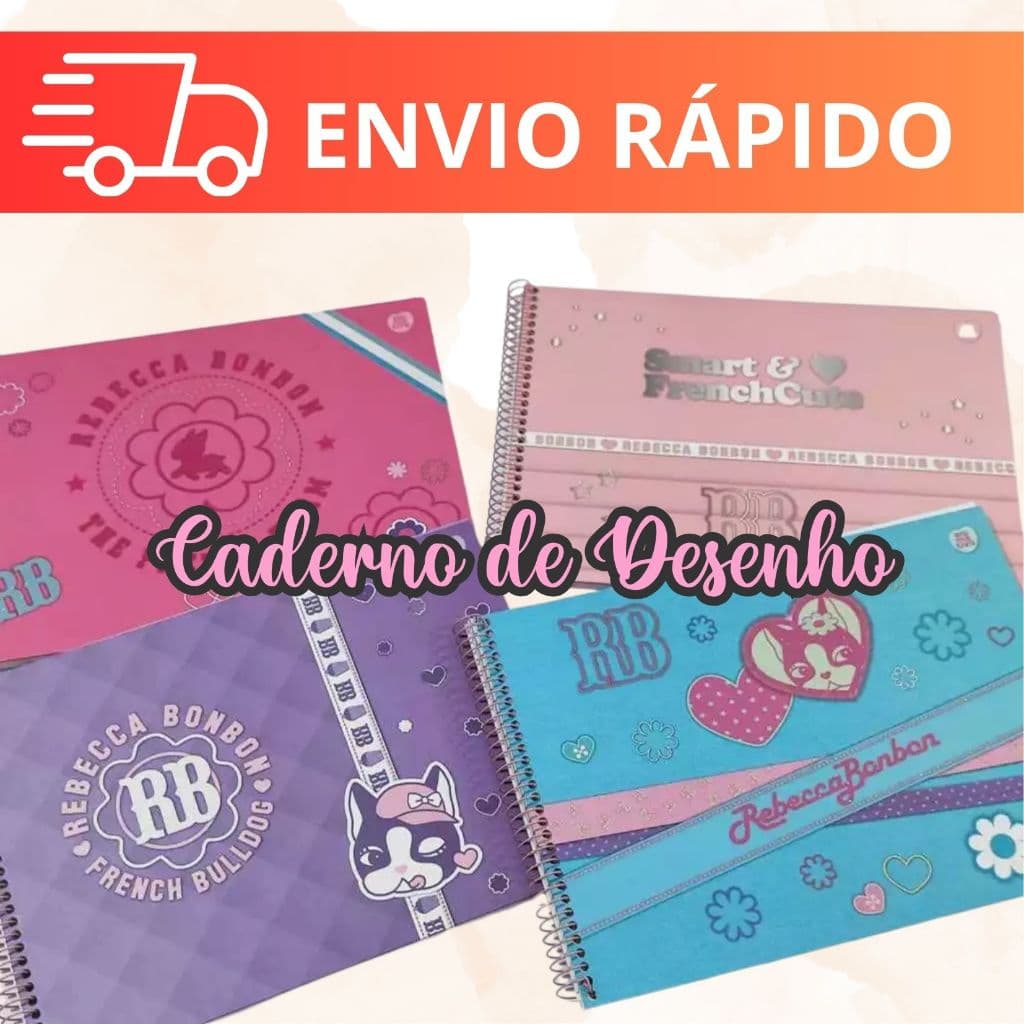 Caderno Desenho Rebecca Bonbon 60 Folhas Cartografia Espiral Capa Dura Escolar com Adesivos Fofos
