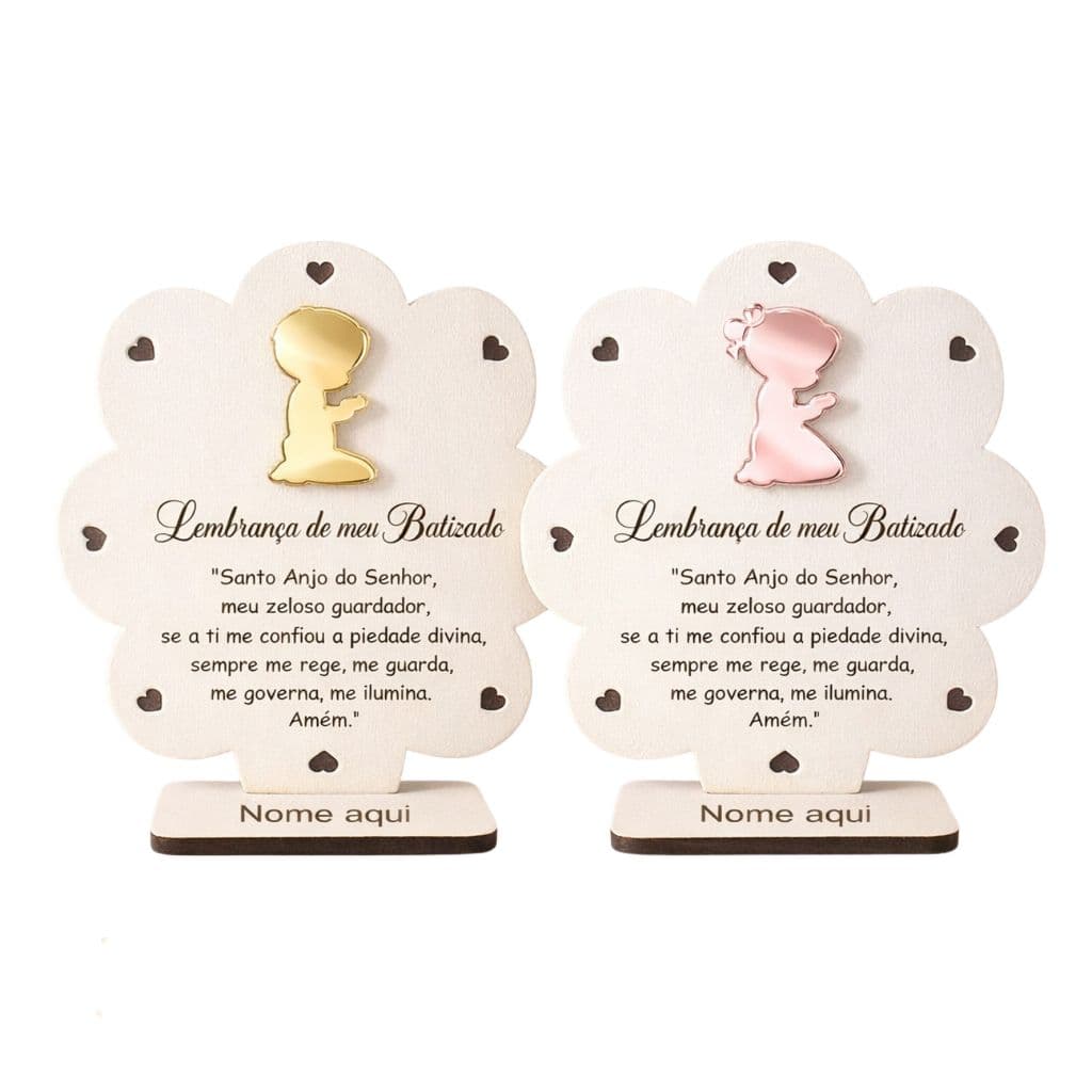 Kit 5 Decorações De Batismo Personalizado com acrílico Oração Santo anjo Em MDF