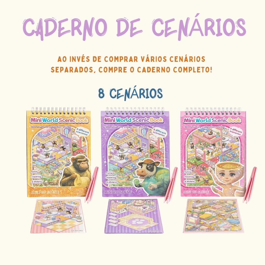Caderno de Adesivos 3D com 8 Cenários + Pinça – Livro Interativo para Montar e Decorar Infantil