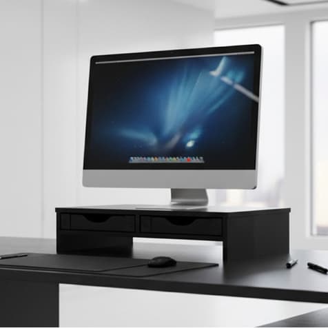Suporte Para Monitores Elevado 2 Gavetas Preto Organizador Para Escritório Home Office Black Piano