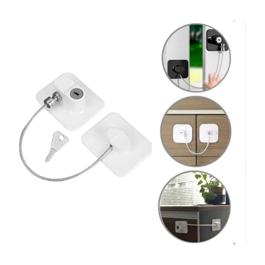 Kit 2 Trava Tranca Com Chave para Geladeira Freezer Porta Janela Gaveta Não Precisa Furar (1 Branca e 1 Preta)