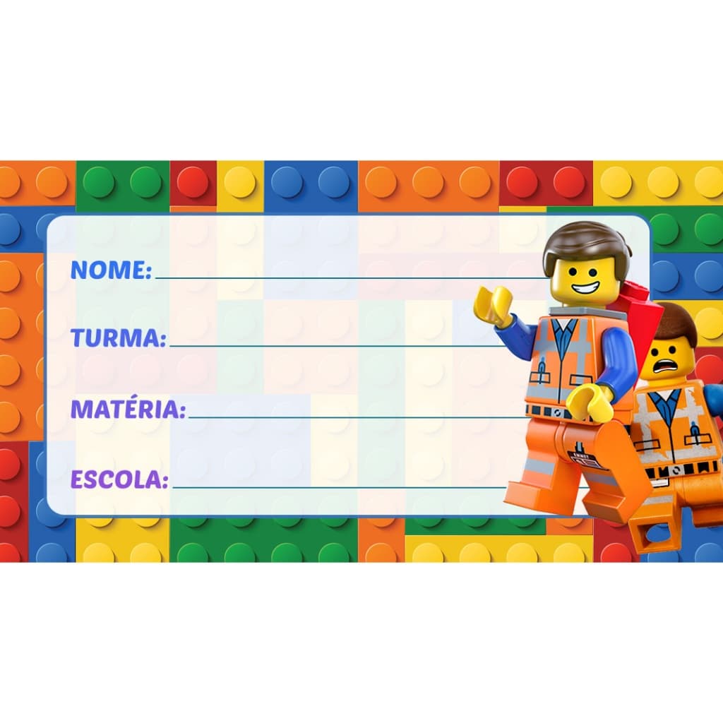 20 ETIQUETAS ESCOLAR LEGO 2026 KIT COM 20 ADESIVOS ESCOLAR DO LEGO 8X5