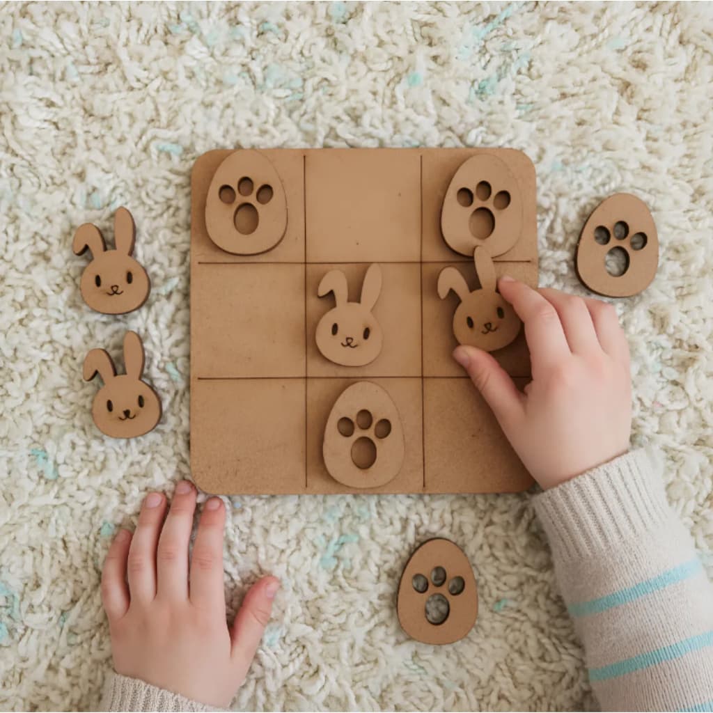 235 Jogos da velha Pascoa Ovo Coelho em MDF 10cm tabuleiro brinquedo presente lembrancinha kit ideal para escolas