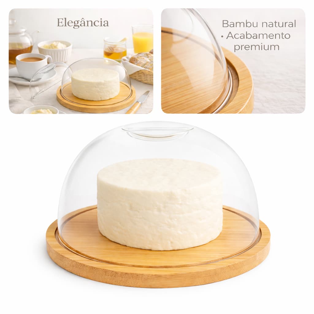 Porta Queijo Queijeira Madeira Madeira Com Tampa 19cm X 9cm Em Acrílico Mesa Posta