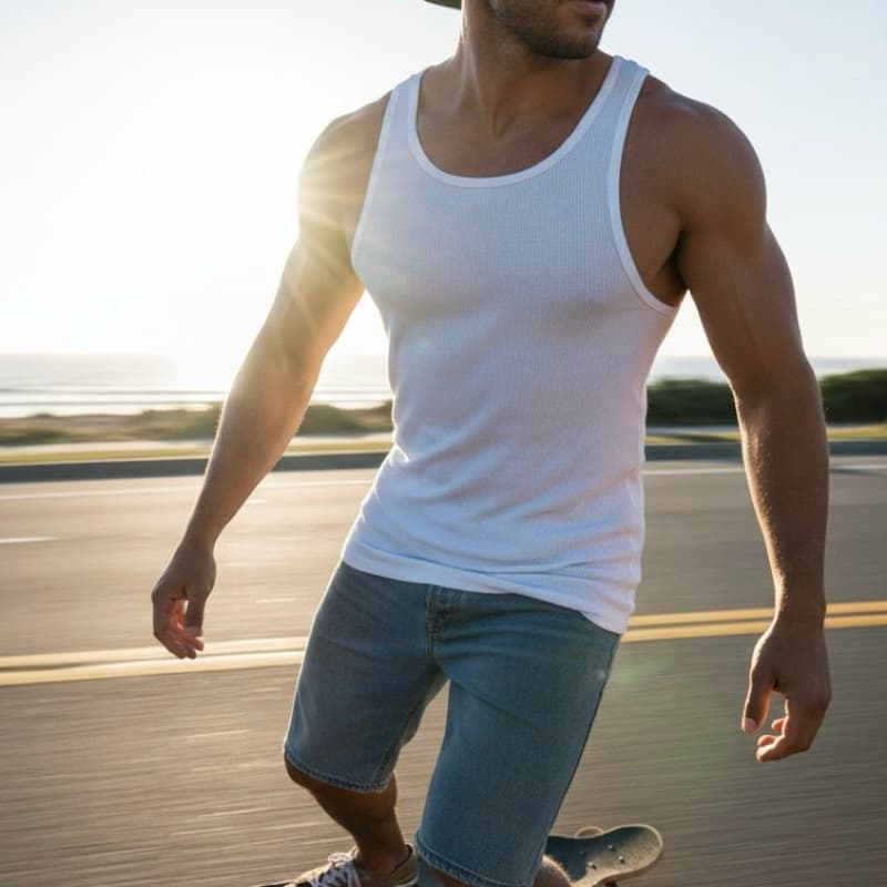 Regata Masculina Canelada Americana Ribana Slim Justa Tecido Premium Academia Fitness