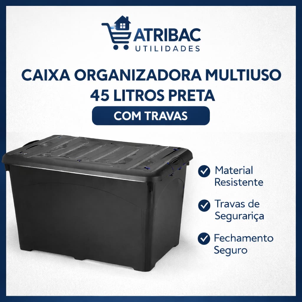 Caixa Organizadora 45L com Travas E Rodinhas