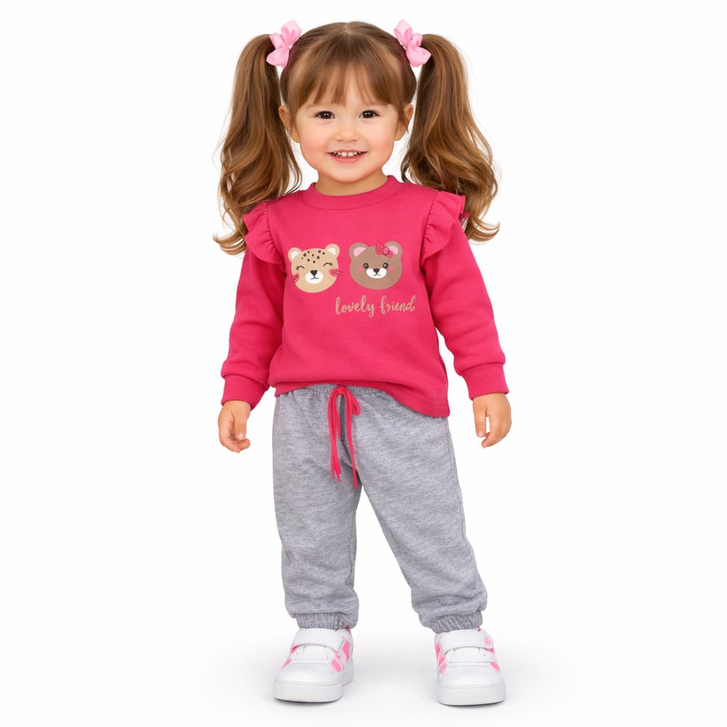 Conjunto Infantil Menina Inverno Moletom Feminino Agasalho Bebe Blusa e Calça Moleton Algodão Barato