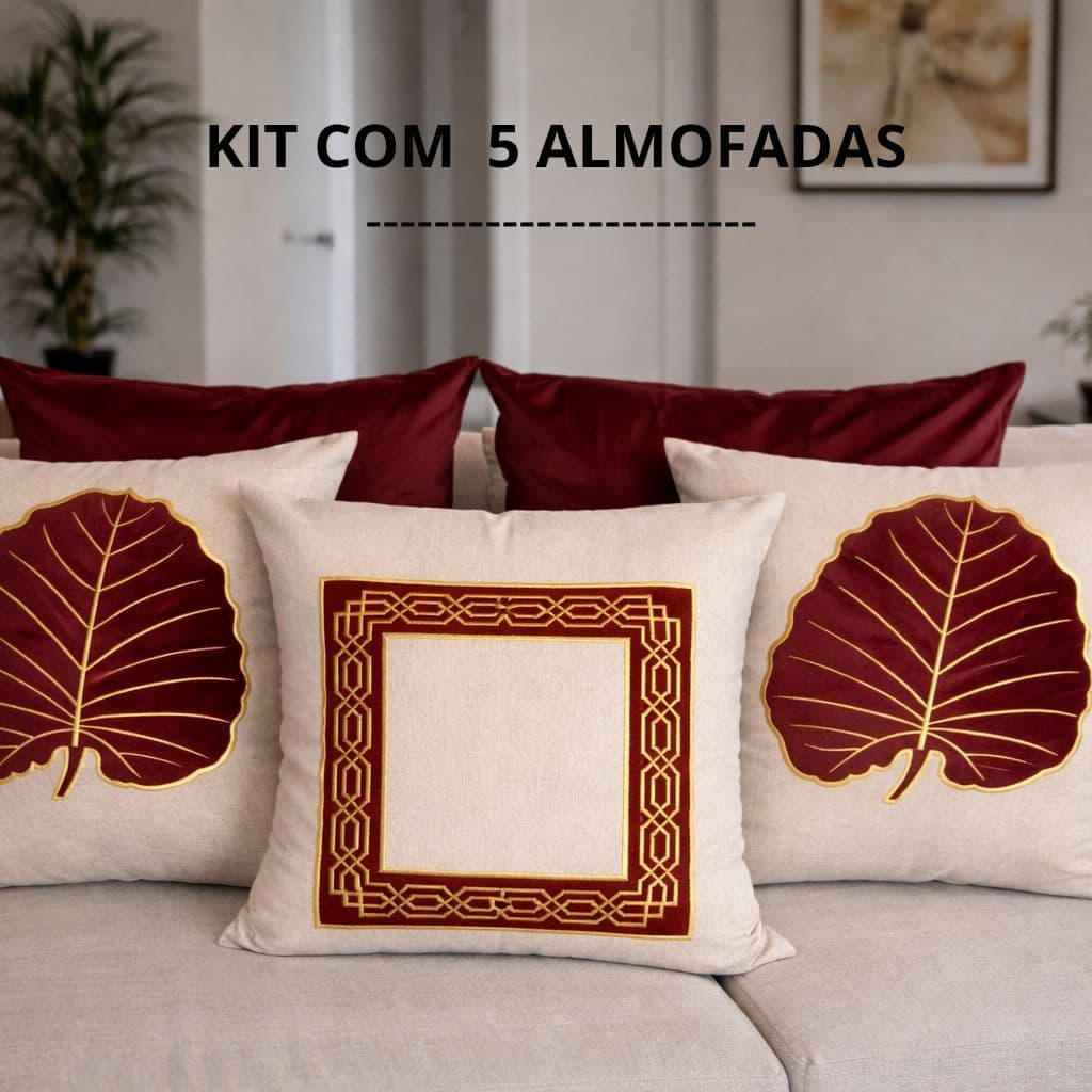 Kit Com 05 Capas De Almofadas Bordadas Linho 45x45 - 5pçs