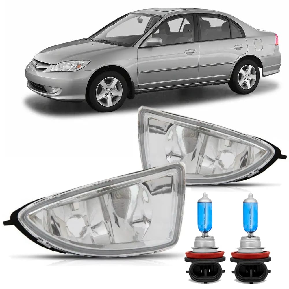 Par Farol Milha Neblina Civic 2004 2005  Com Super Branca Acrílico