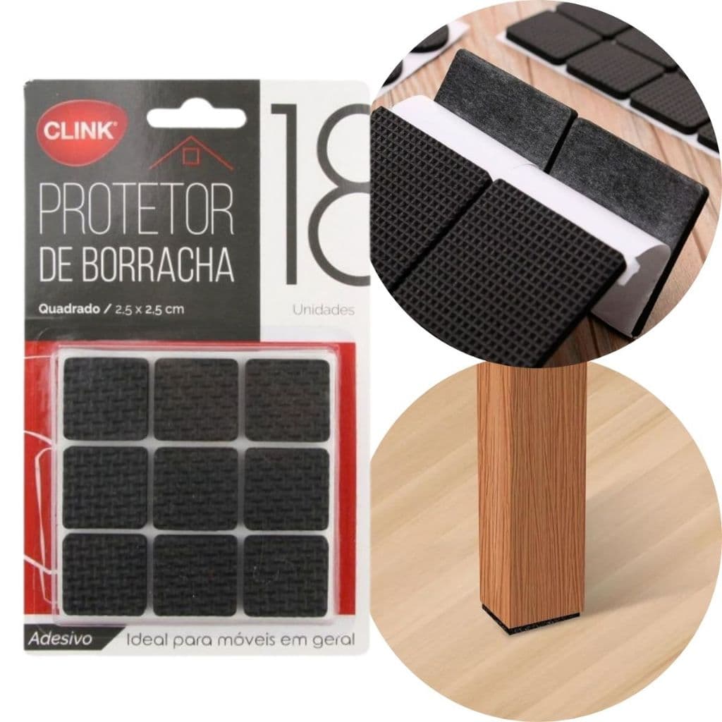 Kit 18 Protetor Borracha Retangular Pé de Cadeira Moveis Garagem Com Adesivo Multiuso Pretores de Pe de Cadeira Mesa