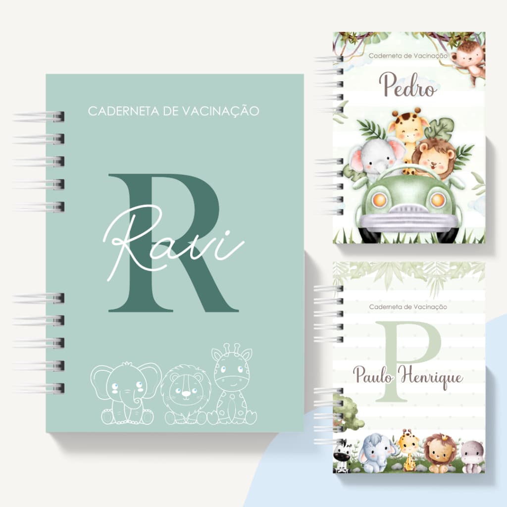 Caderneta Personalizada Vacina Safari Menino com Nome Modelo Atualizado de Vacinação