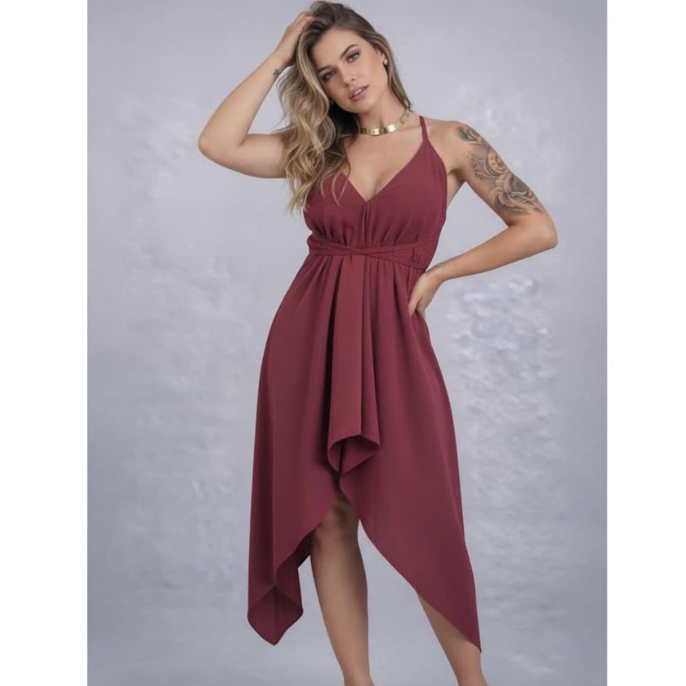 Vestido Midi Envelope Modelagem Inteligente Varias Amarraçoes