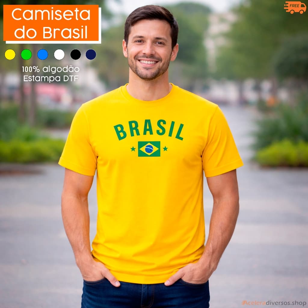 Camiseta Brasil Masculina Unissex Algodão Confortável Roupas Casuais Dia a Dia camisa estampa DTF