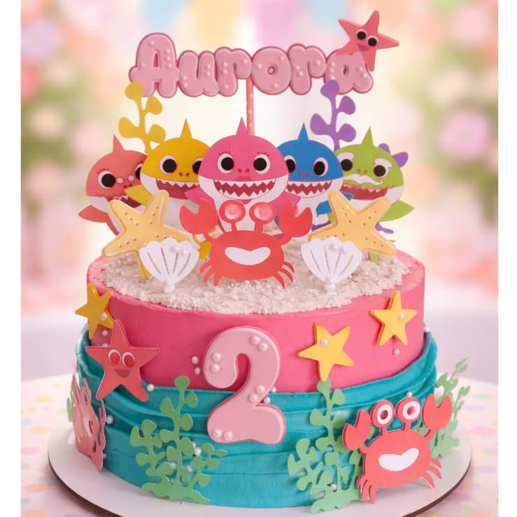 Topper de bolo BABY SHARK em camadas | 3D| CHÁ DE BEBÊ | MESVERSARIO BABY