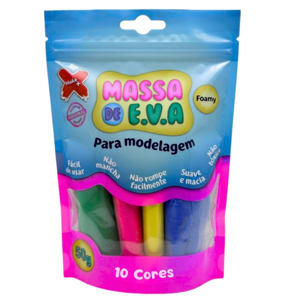 Kit Massa EVA Make+ 10 Cores Atóxica Não Gruda Modelar Artesanato Lembrancinha Brinquedo Infantil