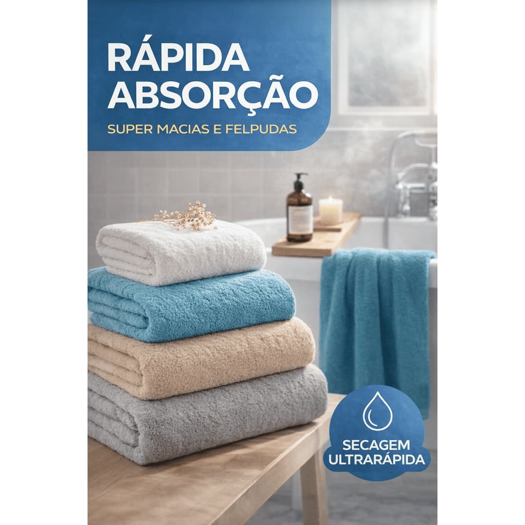 Toalha de Banho Macia Alta Absorção Felpuda Luxo Premium 70x140cm,280g – Secagem Rápida, Absorvente, Spa, Hotel e Casa
