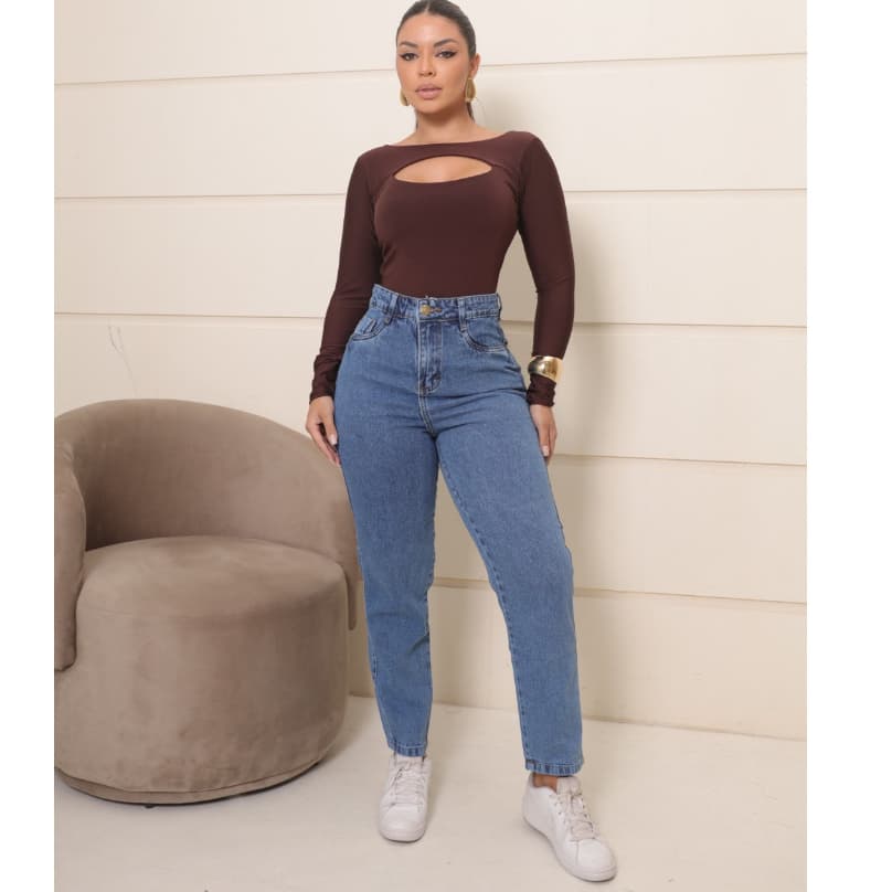 Calça Jeans Rasgada Feminina Mom Destroyed Boyfriend Cintura Alta