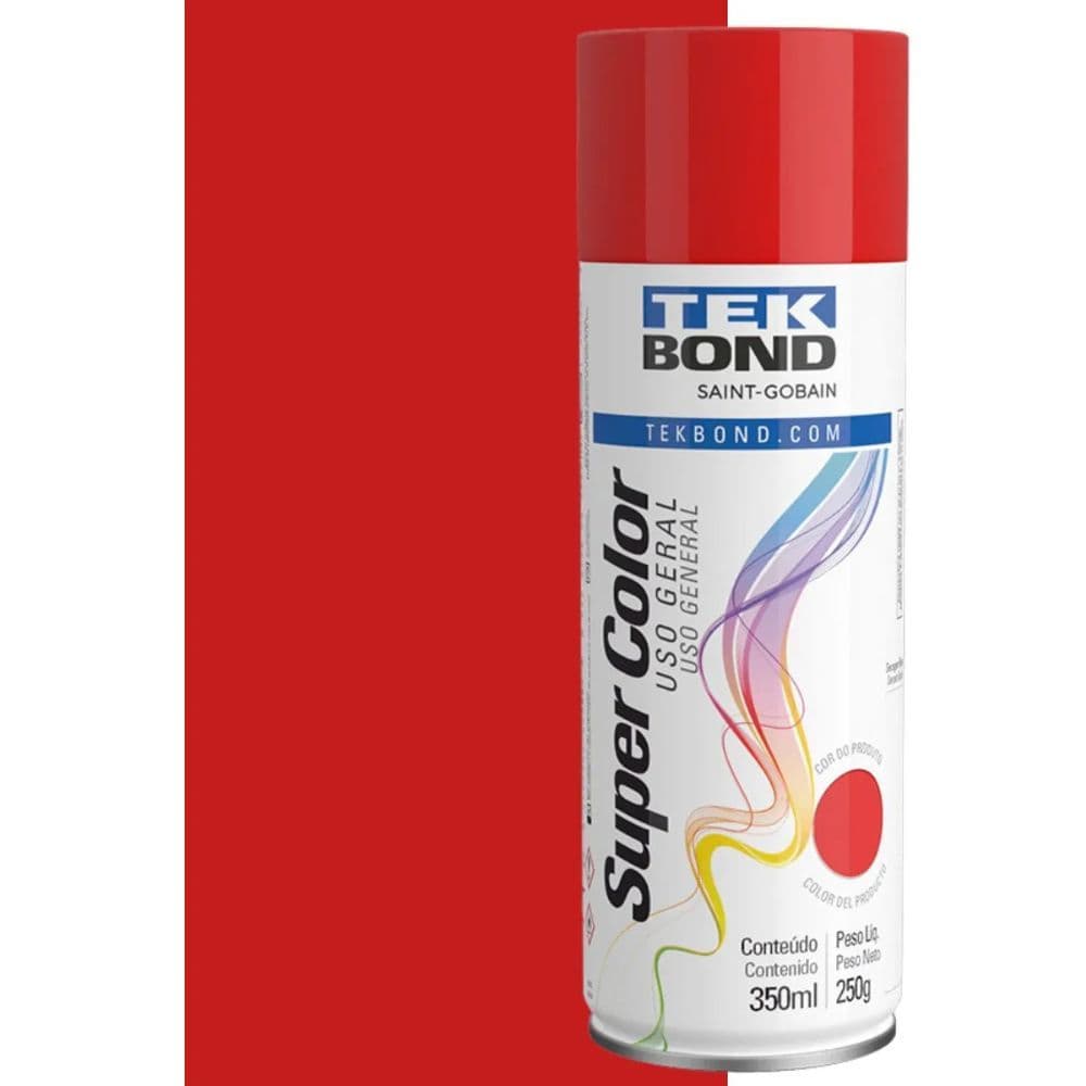 Tinta Spray Tekbond Super Color Vermelho 350ml Secagem Rápida