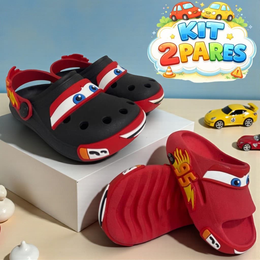 Kit 2 Pares Sandália Papete Menino Emborrachada Confortável Personagens