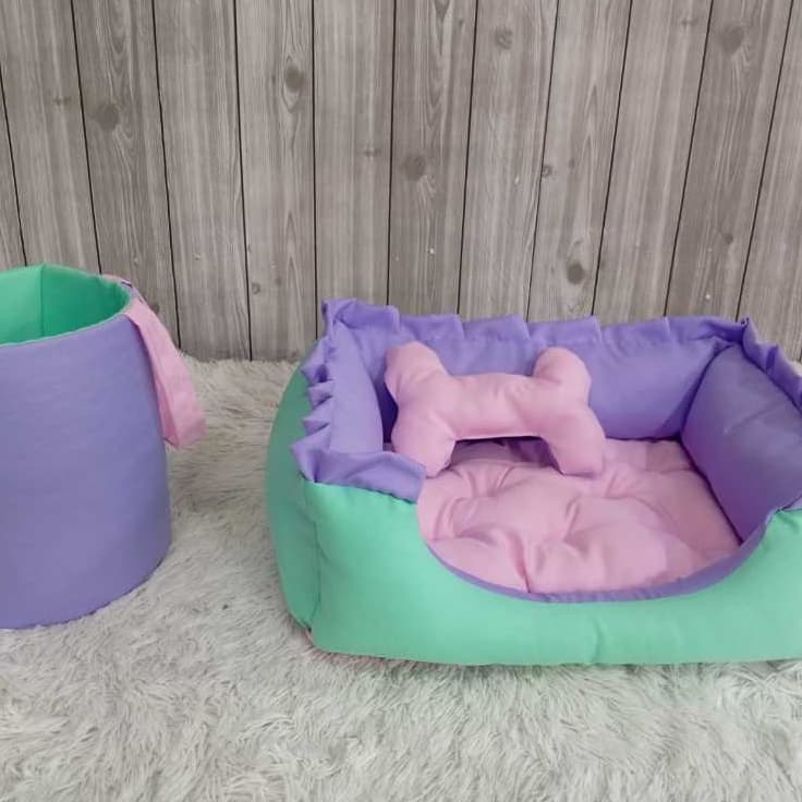 Cama Caminha Cyan Cesto Organiozador Pet Almofada Rosa Mini Almofada Pet Ossinho Tifanny