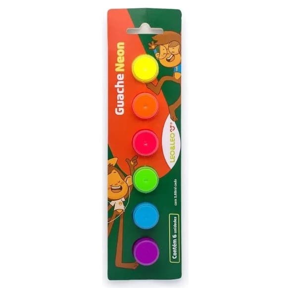 Guache Escolar Neon Blister C/6 Cores - 3,68mm Por Pote - Leo&leo