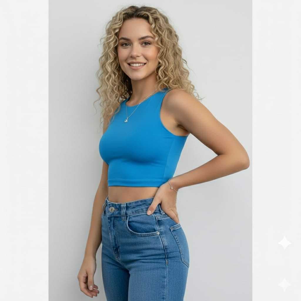 Cropped Feminino Regata  DETALHE  Costura Embutida