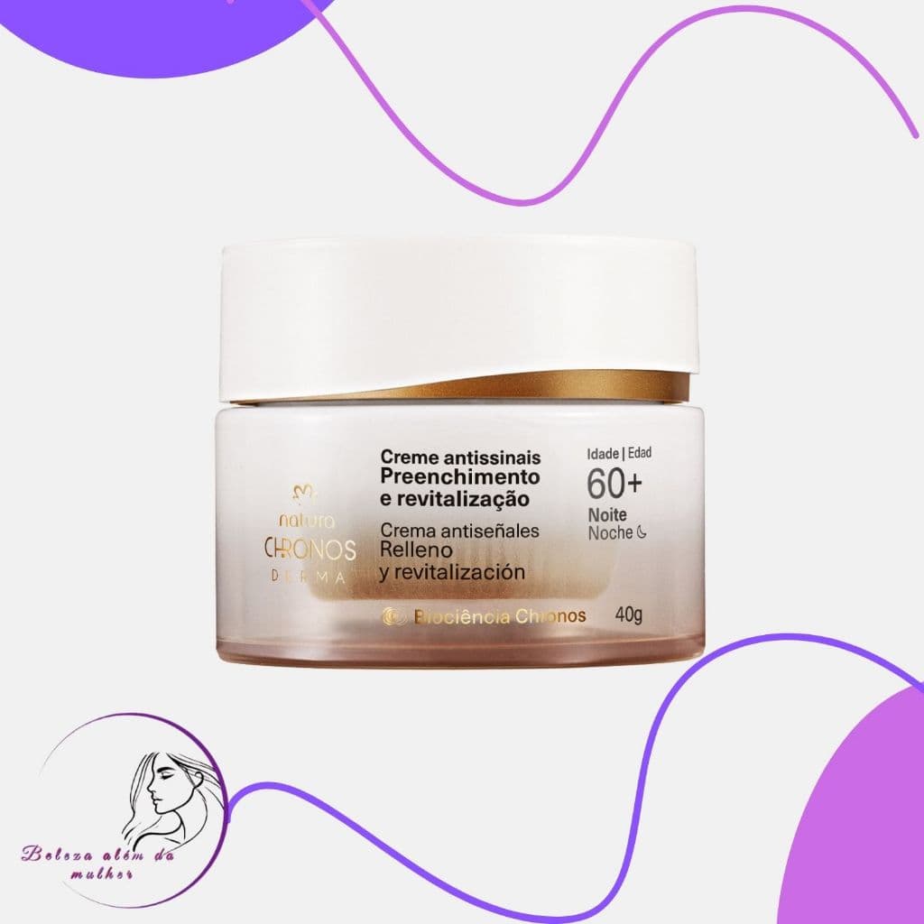 Creme Facial Antissinais Natura Chronos Derma Preenchimento e Revitalização 60+ com Casearia Noite