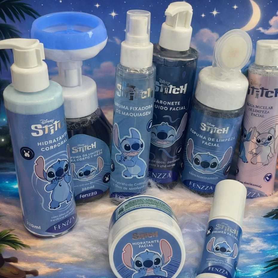 Kits Skincare Stitch Fenzza (Sabonete, Espuma, Água Micelar, Bruma, Hidratante,Protetor Solar,makes)