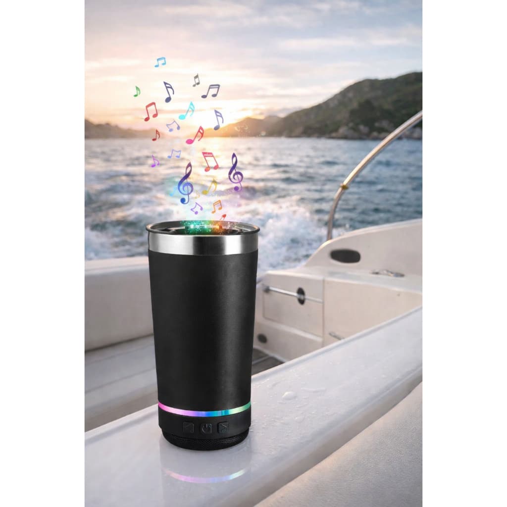 Normal Bluetooth - Copo Térmico Som Led e TAMPA com ABRIDOR (420 ml) - Preto
