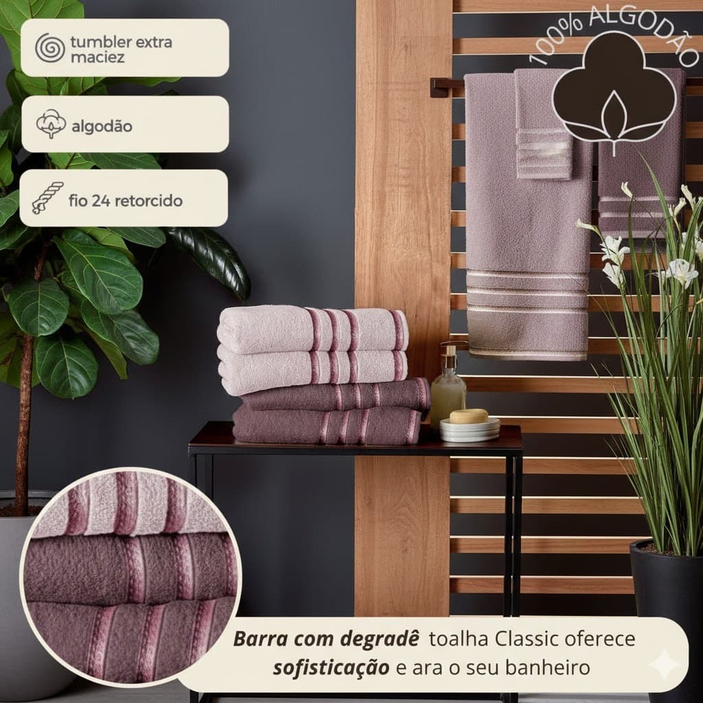 Kit/Jogo Toalhas 4 Peças 2 Banho + 1 Rosto + 1 Piso  Algodão Luxo Classic Appel 390g/m²