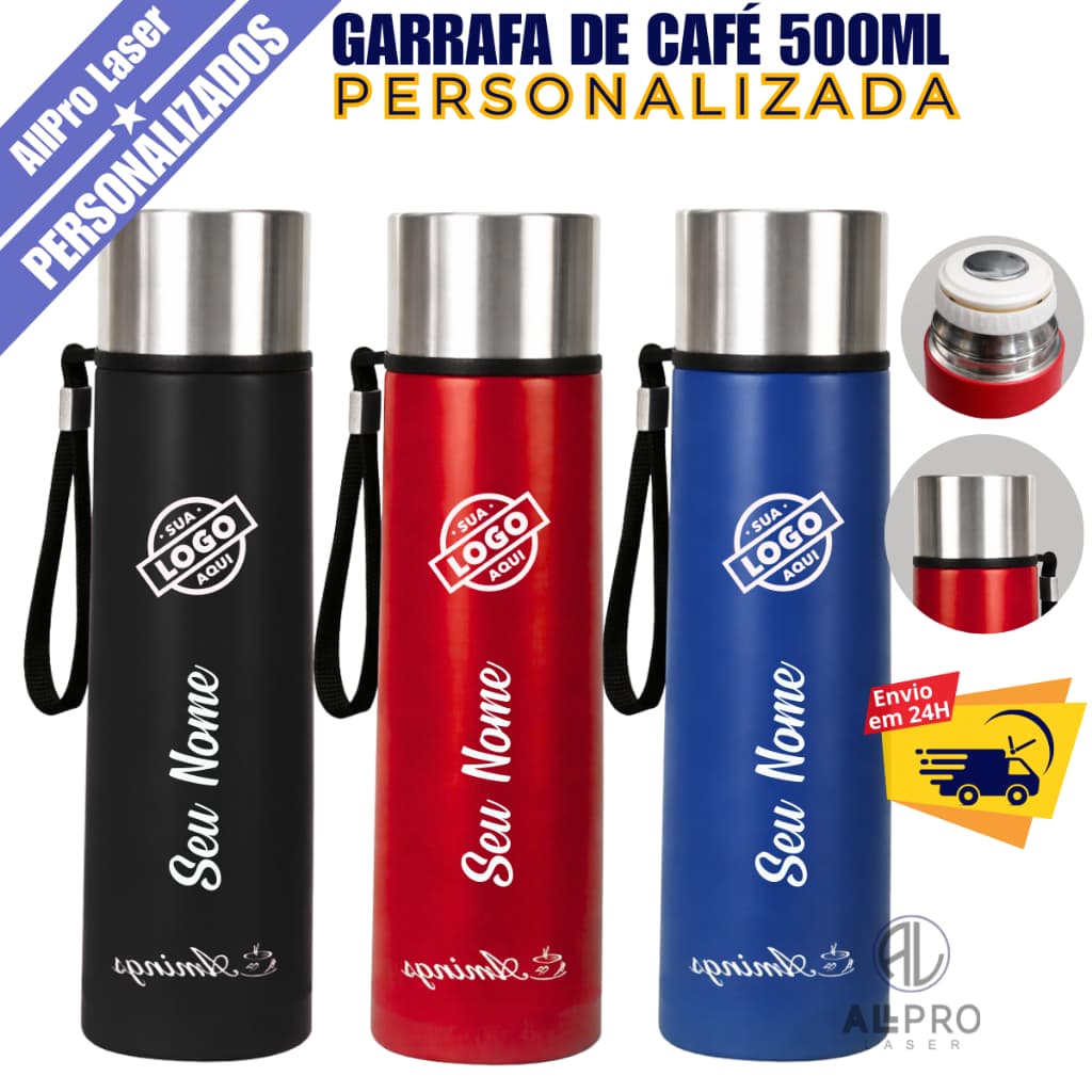 Garrafa Café Térmica Inox 500ml / 600Mml Antivazamento Personalizada