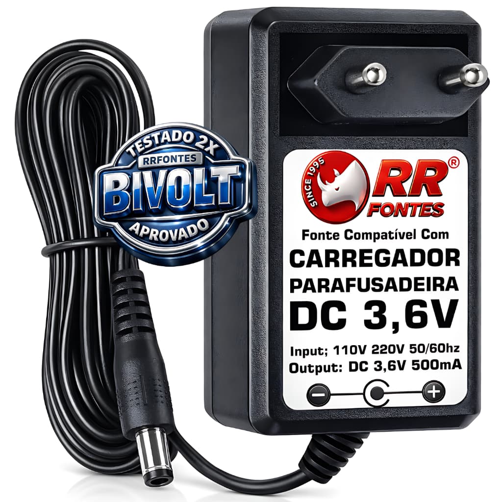Carregador Fonte DC 3,6V Para Parafusadeira com Bateria De 3,6V