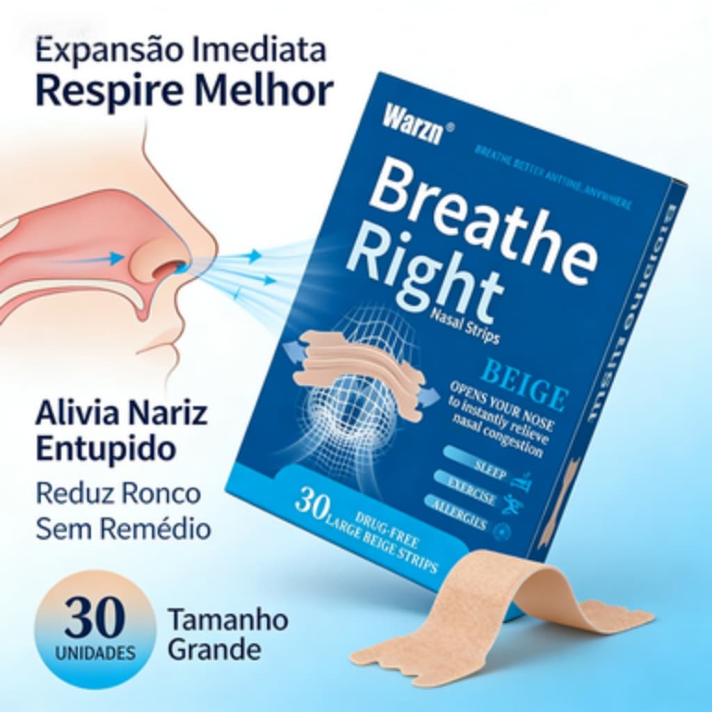 Adesivo Nasal Anti Ronco 30un Grande Dilatador Nasal Sem Remédio Respiração Livre Sono Esporte