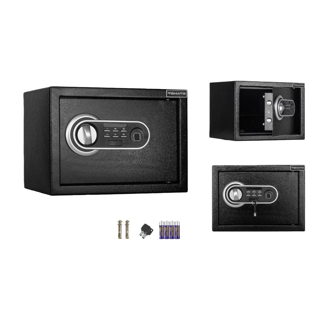 Cofre Eletrônico Digital Biométrico Impressão Digital Ou Chave com 4 Bateria 31x20x20cm Preto Reforçado Aço