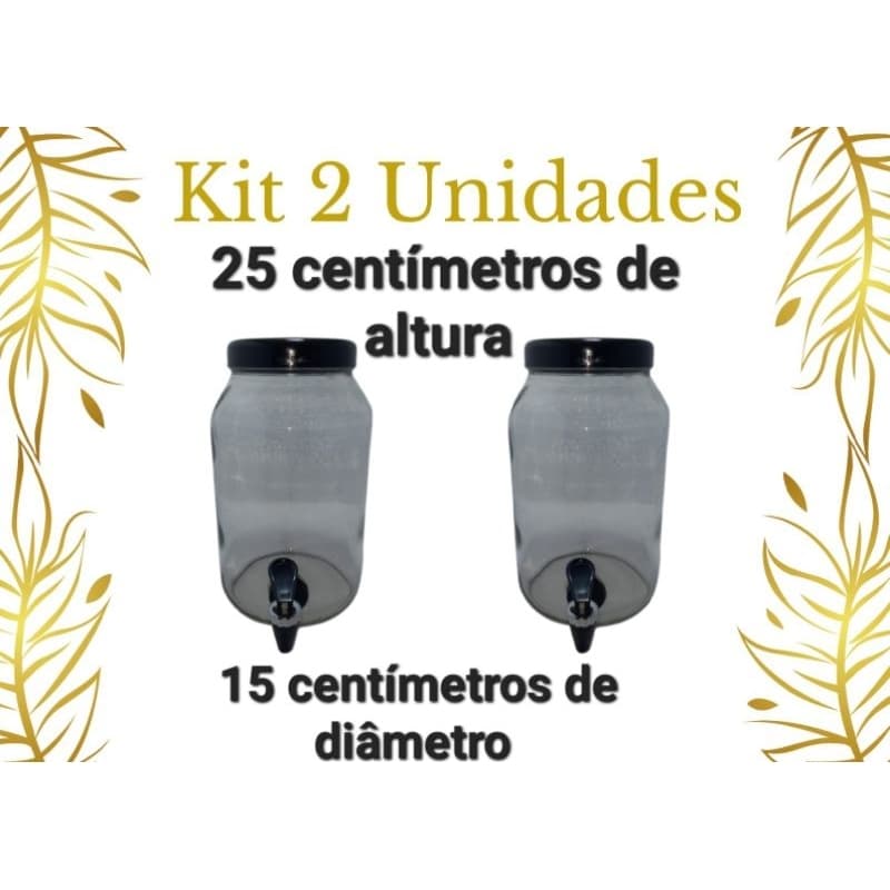 Kit 2 suqueira de vidro 3 litros com torneira e tampa colorida.