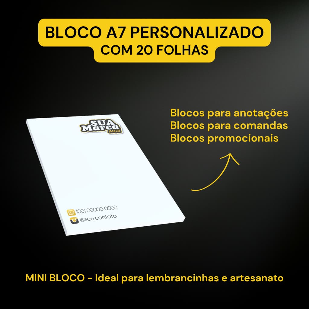 Bloco Personalizado A7 7x10cm 20 Folhas Papel 75g | Mini Bloco para Comanda, Anotações, Artesanato e Promoções