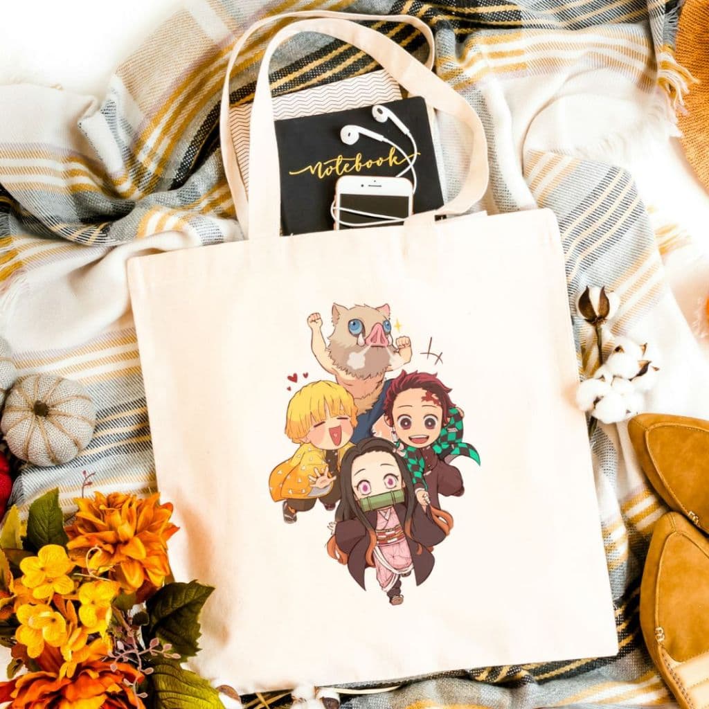 Ecobag Anime Demon Slayer - O Quarteto Mais Amado - Sacola Ecológica 32x38cm