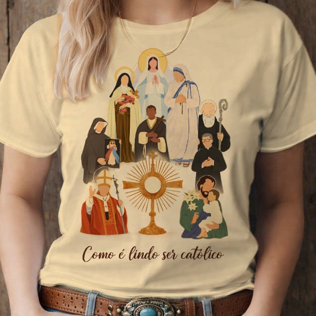 BLUSA CAMISETA SANTOS como é lindo ser católico, t shirt feminina gospel cristã religiosa missa plus size