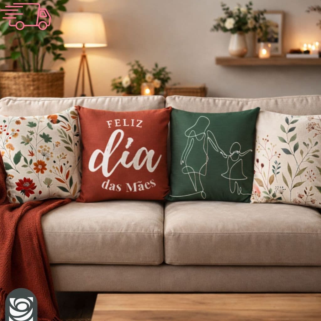 Kit 04 Capas de Almofada 45 x 45cm Dia das Mães Decoração Dia das Mulheres