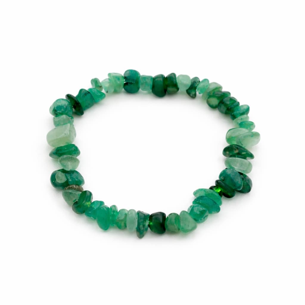 Pulseira de Cascalho Quartzo Verde Pedra Natural Elástica unissex 17,5cm