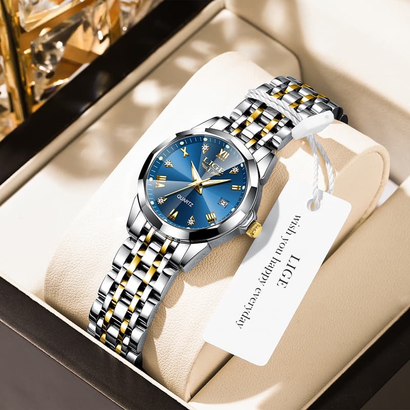 Relógio feminino multifuncional de quartzo original à prova d'água luminoso com 24 horas de duração um presente requinta