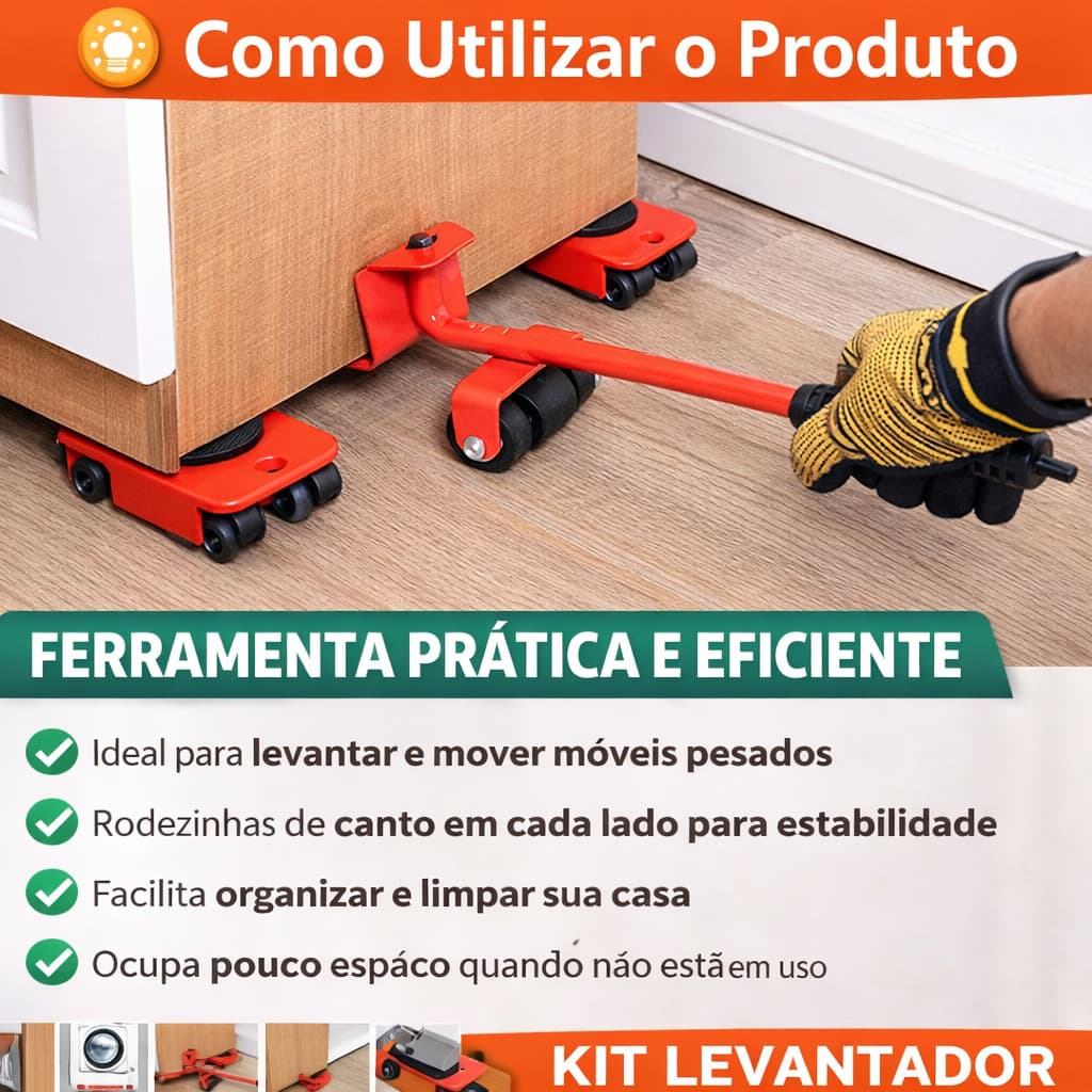 kit Aparelho Movedor de Movéis Pesados Facil Rodinhas 150kg